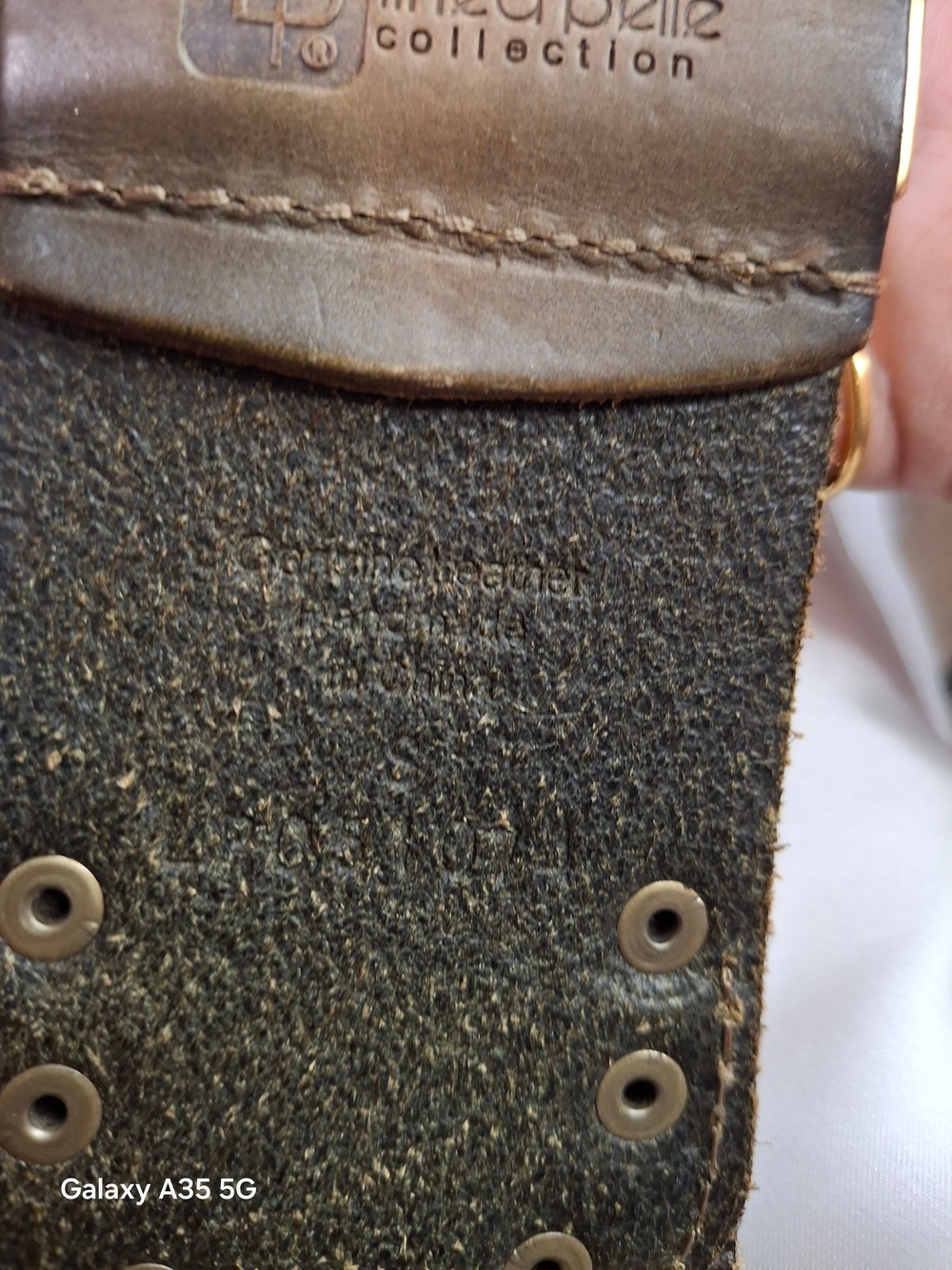 Linea Pelle Brown Leather Belt with Brass-Tone Green Accent Buckle - Picture 8 of 11